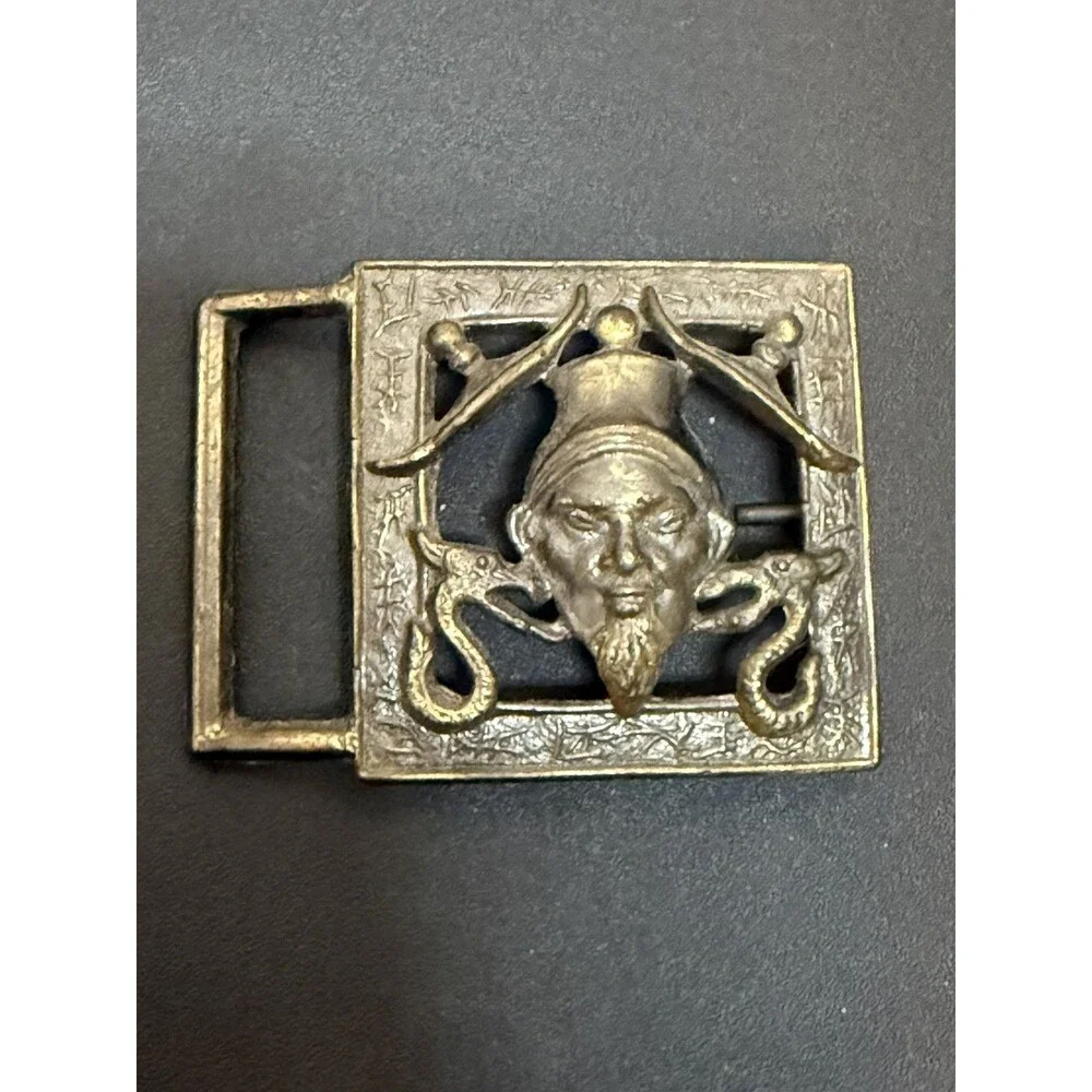 Vtg Accurate Casting Co. Inc. Foo Man Choo Confucius Belt Buckle Dragon Serpent
